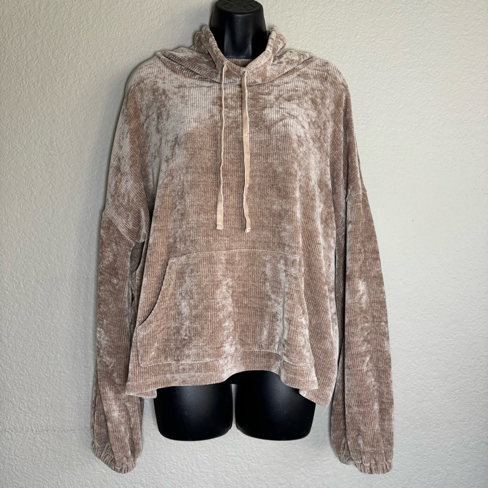 Anthropologie Lumiere Velvet Poncho Taupe Oversized Soft Lounge Top Large
